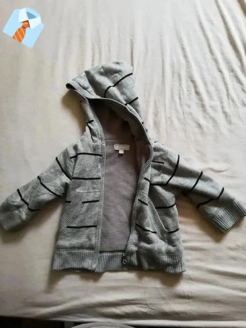 Kimbaloo Gilet Bébé 24 mois Gris Rayé Capuche Bon état Confort